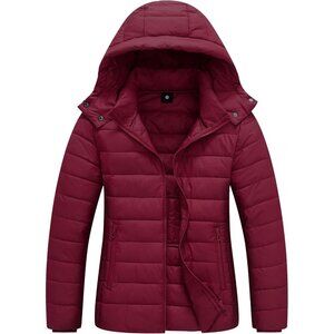 Womens Claret 100% Polyester Lightweight Waterproof Hooded Quilted Puffer Jacket